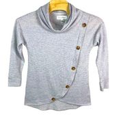 French Laundry Sweater Womens Sm Grey Long‎ Sleeve Cowl Neck Soft Button Details