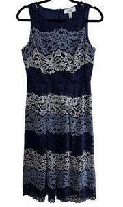 Belle  Sleeveless Blue Lace A Line Midi Dress