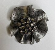 Premier Designs “Camille” Brooch/Pin Crystal Silver Plated NWT OS Matte Floral