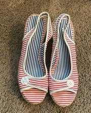 Final Price-Last Chance- Red White and Blue Striped Wedge