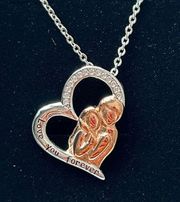 NWT NIB Heart Couple Rhinestone Silver Rose Gold Necklace Valentines Love You
