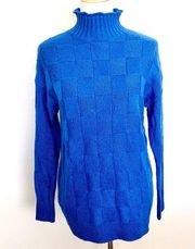 NWOT Abound Checkered Royal Blue Mock Neck Sweater