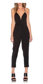 Women's Black One-piece Deep V Jumpsuit