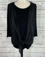 Joseph A. Small Top 3/4 Sleeves Scoop Neck Stretch Tie Front Overlay Black New