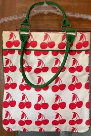 Luella for Target Red Cherry Canvas Green Tote Bag Purse