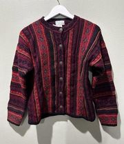 VTG Cherry Lewis Sweater Sz M Wool Alpaca Blend Cardigan Red Coogi 3d Nordic New