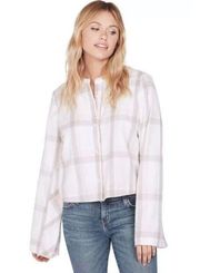 Derek Lam 10 Crosby Plaid Wide Sleeve Cropped Fringe Button Down Top Size Large