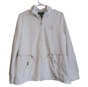 L-RL Lauren Active Women's Jacket White Full Zip Embroidered Logo Cinch Waist