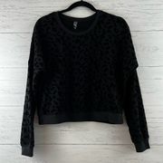 Alya Black Flocked Leopard Print Crew Neck Sweatshirt Size S