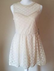 As U Wish Cream Lace Keyhole Romper Dress M NWT!