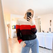 Rag & Bone Britton Striped Ribbed Sweater Cream Red Black Mohair Alpaca Wool