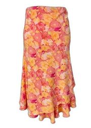 Y2k orange pink yellow floral flower midi skirt