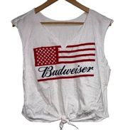 Budweiser  tee shirt cuff off sleeves cropped raw hem tie front medium beer