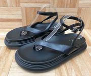 “Farenheit” Black Chunky Toe Thong Ankle Strap Platform Sandals Size 12