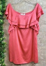 Rachel Zoe Off Shoulder Ruffle Cocktail Mini Dress Coral Peony Pink Size 0