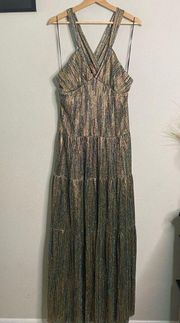 BA&SH Dress Tiered Metallic Salsa Criss Cross Maxi Dress Gold Size 4/L