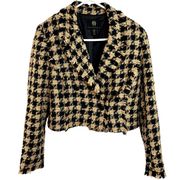 House of Harlow 1960 Tweed Short Jacket Womens Size Medium Black Brown Plaid