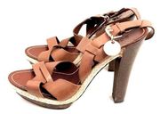 BCBGirls Platform Block Heel Sandals Brown Leather Size 9