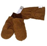 NWT bp Nordstrom Women’s Gloves and Mitten Set Brown Fuzzy Teddy One Size ~ ~