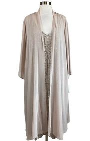 Women's Cocktail Dress Taupe Sequin Lace Sheath & Jacket Size 14W