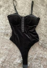 Black Velvet Padded Bodysuit with Clips