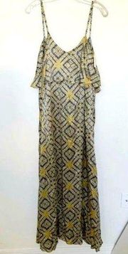 𝅺Planet BLUE Silk satin Maxi Dress XSmall/ Small Gold Gray sleeveless