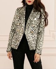 NWT RACHEL PARCELL Leopard Metallic Jacquard Double Breasted Blazer Jacket Small