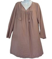 Fresh Produce Bahai Dress Tunic Women's XS Oversized Dusty Rose Long Sleeve Swim