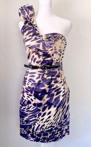 Sequin Hearts One Shoulder Purple & Cream Mini Dress