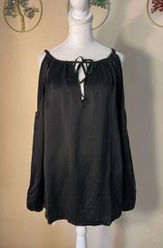 NWT! Chaser Black Tie Neckline Cold Shoulder Long Sleeve Peasant Blouse Medium