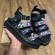 DR MARTENS Blaire Black Floral Print Gladiator Sandals Shoes New 