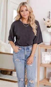 4/$25 Pink Lily | Casual Saturday T-Shirt Bodysuit in Charcoal medium