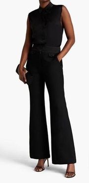 Veronica Beard Satin-Trimmed Crepe Flared High Rise Pants Size 12/14 Tall