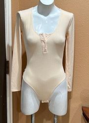 Bcbgeneration beige long sleeve bodysuit