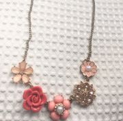 Pink Gold Floral Statement Necklace