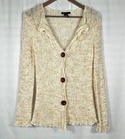 BCBGMaxAzria Tan Beige Cream Ivory Knit Button Down Knit Boho Cardigan Sweater