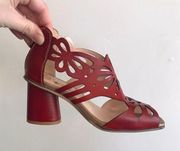 L'Artiste Spring Step red leather cutout heeled sandals