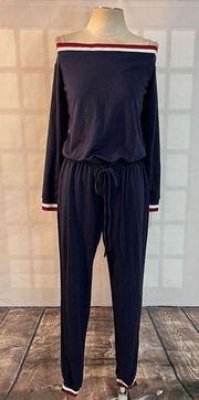 Venus navy off the shoulder athleisure jogger jumpsuit size medium