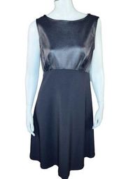 NWT Maggy London Womens 12 Black Faux Leather Fit and Flare Sleeveless Dress