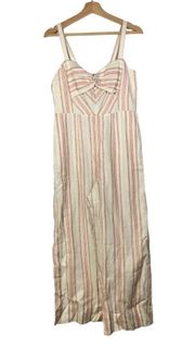 Rebecca Taylor White & Pink Stripe Wide Leg Linen Cropped Jumpsuit M