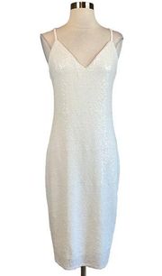Women's Cocktail Dress by  Size Medium White Sequin Strappy Back Midi Sheath