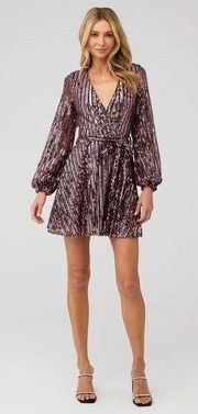 Bardot Bellissa Sequin Stripe Faux-Wrap Mini Dress, Size S/4