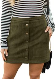 Olive Green Suede Button Down Skirt