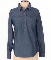 Toms Chambray Blue Micro Dot Button Popover Long Sleeve Shirt size L