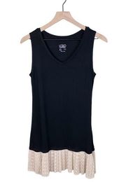 LOGO Layers by Lori Goldstein Knit Tank Broomstick Mesh Polka-Dot Trim Black SM