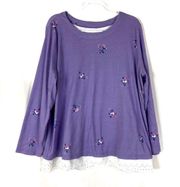 Woman Within | Purple Floral Lace Hem Tunic Top