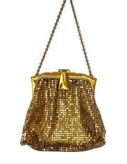 1930s  Gold-Tone Metal Mesh Evening Bag - Vintage Pouch w/ Chain