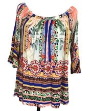 Boston Proper Tropical Print Bohemian Blouse Top Size Medium