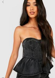 Washed Denim Peplum Hem Corset Top - Size 8