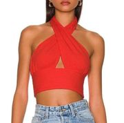 NWT Callahan Knitwear Mimi Ribbed Cropped Halter Tank Top in Red